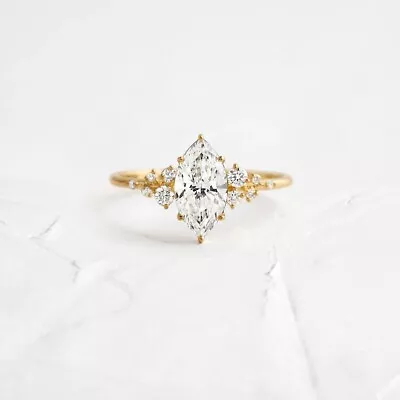 1.71 Ct E-Color VVS2 Marquise Cut Lab Grown Diamond Ring 14k Gold • $4600