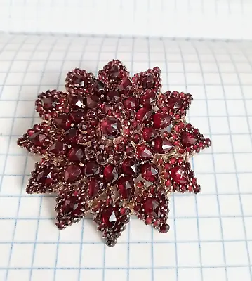 Antique Brooch Natural Czech Bohemian Garnet Pyrope Gilding Women's Jewelry • $280