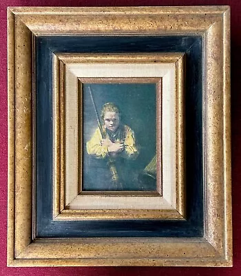 Vintage Rembrandt Oil Painting Repro On Canvas • A Girl With A Broom • Framed • $85