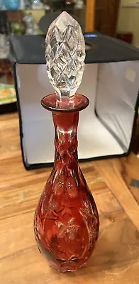 Bohemian Ruby Red To Clear Cut Crystal Decanter W/ Grapes Leaves By Nachtmann? • $143.10