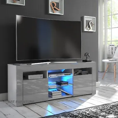 Grey TV Stand Modern High Gloss &Matt 120cm Unit Cabinet LED Lights PuzzoG • £129.90