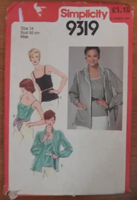 (1980) Simplicity 9319 Sewing Pattern Ladies Camisole Top Unlined Jacket 14 • £9.50