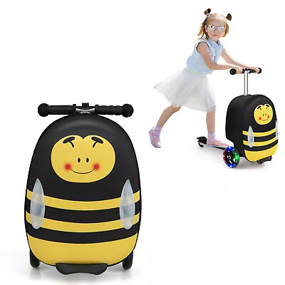 2-in-1 Ride On Scooter Suitcase 19” Kids Travel Luggage W/LED Flashing Wheels • £52.99