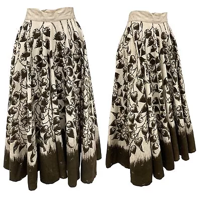 Vtg Vintage 1950s 50s Mexican Souvenir Ivy Print Sequin Detail Full Circle Skirt • $256.97