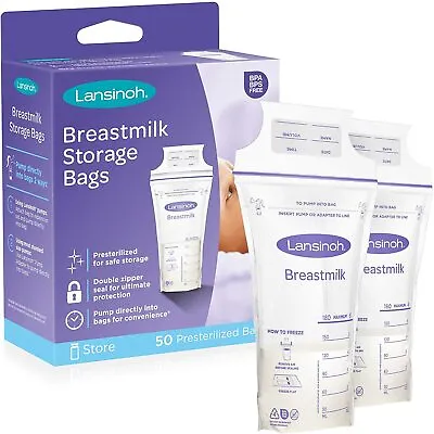 Lansinoh Breastmilk Presterilsed Storage Bags X 50 Presterized Bags-BPA BPS Free • £9.99