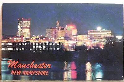New Hampshire NH Manchester Night Skyline Postcard Old Vintage Card View Post PC • $0.50