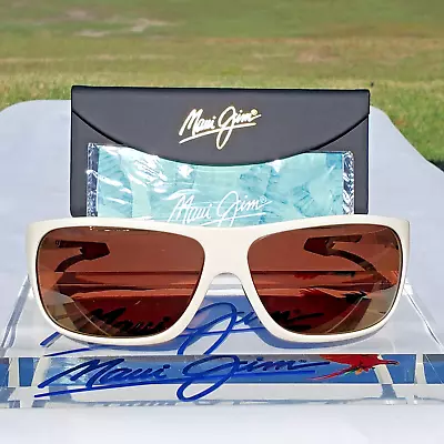 *PERFECT* Maui Jim  ISLAND TIME  237-05M Matte White Wrap Frames/ Bronze Lenses! • $265