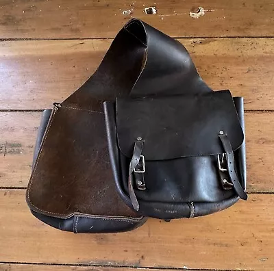 Vintage Black Leather Saddlebags For Motorcycles Or Horseback Riding • $110