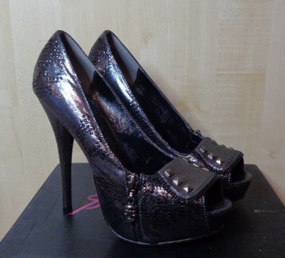 £24.95 • Buy Iron Fist Ruff Rider Size 6 Pewter Platform Diamante Skull Heels EU 39