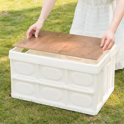 Collapsible Picnic Storage Box Folding Closet Book Organizer Wood Top 35L-55L • £9.95