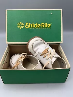 Vintage  Stride Rite  White Leather Toddler Shoes & Box Size 5 • $17.99