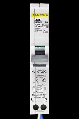 SQUARE D 40 AMP CURVE B 10kA 30mA RCBO TYPE AC QOE 140B03 • £59.95