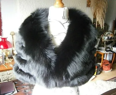 £345 • Buy Dazzling Vtg JET BLACK Real FOX Fur 6 Layer STOLE, Fabulous Design, MINT & Glam!
