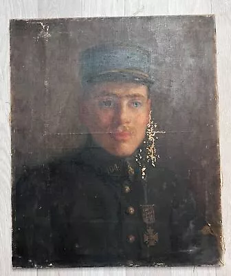 Antique Oil Canvas Original Painting Germaine LANTOINE-NEVEUX Military Man • £778.54