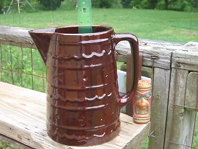 Marcrest Daisy Dot Pottery Pitcher Brown Drip Glaze Stoneware Beer Tavern Style • $12.79