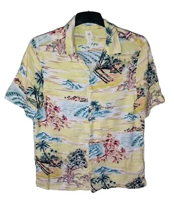 H&M LOGG Shirt Size Medium Yellow Tropical Short Sleeved • £2.99