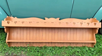 £85 • Buy Vintage Pine Wooden Plate Rack Cup Hanging Display Shelf. Wall Mounted. Hearts