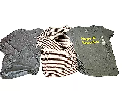 Lot Of 3 Time And Tru Maternity XL LS Striped Grey & Ss Naps & Snacks T-shirts • $14.99