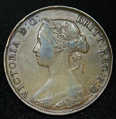 1861 Victoria HALF PENNY Bun Head Bronze Coin - NICE • £8.50