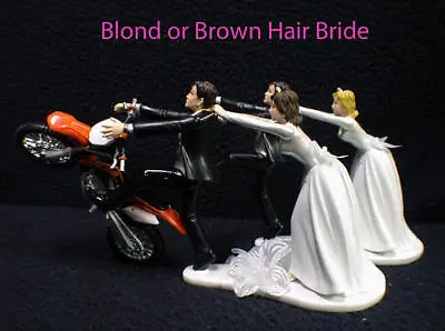 Wedding Cake Topper W/orange KTM Dirt Bike Motorcross Motorcycle Bride Groom Top • $61