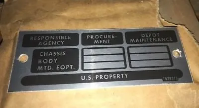 M416 M101 M100 Trailer Responsible Agency Data Plate Military Willys M151A2 • $12