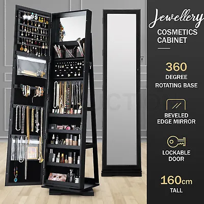 $229.95 • Buy Rotatable Mirror Jewellery Cabinet Makeup Freestanding Jewellery Organiser Black