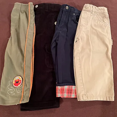 Boys 18M Pants LOT 4 PAIR Black Corduroy Khaki Elmo Stretch Navy • $12