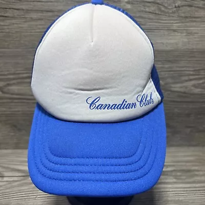 Canadian Club Whiskey Trucker Cap Foam Front Mesh Snap Back Blue White Promo Hat • $17.46