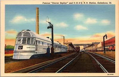 $4.67 • Buy POSTCARD Famous Denver Zephyr And C B & Q Railroad Station Galesburg Illinois