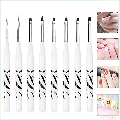 8PCS Nail Art Brush Design Set Dotting Painting Drawing Polish Brush Pen Tool UK • £2.85