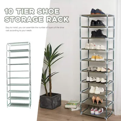 $19.79 • Buy 10 Tiers Stackable Storage Shoe Rack Cabinet Organiser Steel Fabric AU