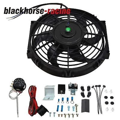 10  Slim Push Pull Radiator Cooling Fan 800CFM & 40A Thermostat Relay Kit • $38.88