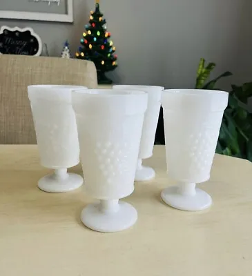 Vintage Anchor Hocking Harvest Grape Vine White Milk Glass Drinking Goblets (4) • $19.99