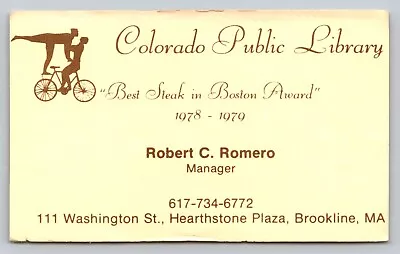 Vintage Business Card Colorado Public Library Romero Brookline Massachusetts • $7.99