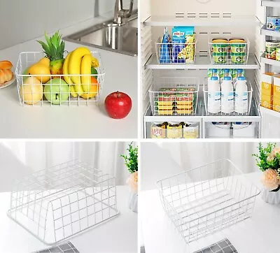 White Metal Wire Storage Basket Multipurpose Freezer Storage Organizer Baskets • £8.80