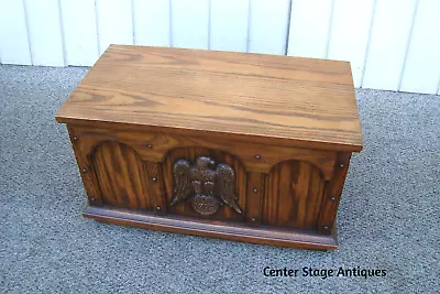 60832  Oak Blanket Storage Chest Trunk With CARVED  Eagle • $245