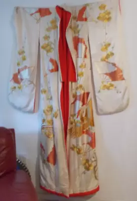 Japanese Silk Wedding Kimono Uchikake Royal Red Gold Phoenix Brocade Embroidered • $259