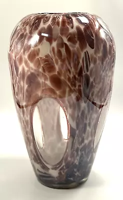 Murano Handblown Art Glass Vase Soft Brown Cream Swirl With Clear Glass Window • $79.99