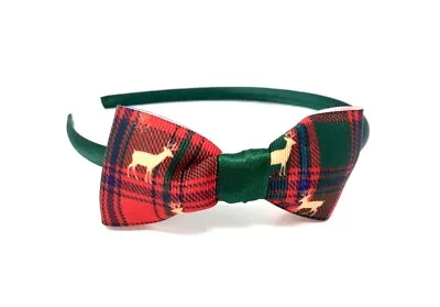 Reindeer Tartan Bow Headband Christmas Hairband Xmas Hair Accessory • £6.99