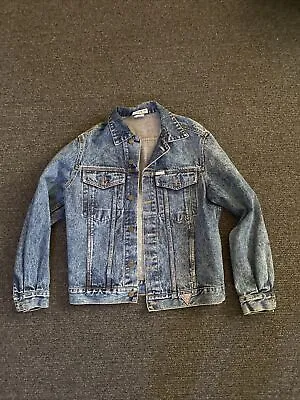 Vintage Guess Georges Marciano Jean Jacket Mens Small Blue Denim McFly 80s • $50