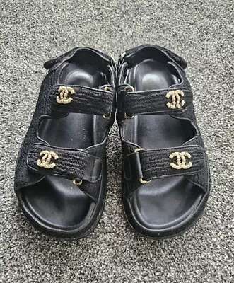 Chanel Dad Sandals Tweed With Pearl CC Flats Size 36 EU • $490