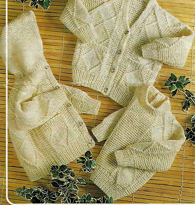 Baby Boys Cable Sweater Cardigan Hooded Jacket KNITTING PATTERN Aran 20 - 28  • £2.15