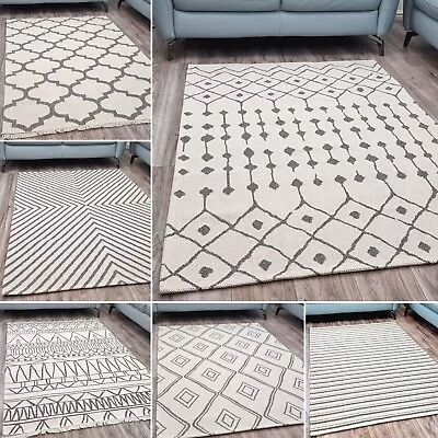 Cream Machine Washable Rug Flat Weave XL Large Small 100% Natural Woven Room Mat • £24.99