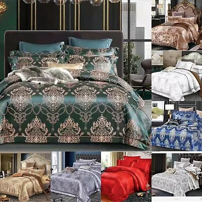 4Pcs Jacquard Luxury Bedding Sets Duvet Covers+Fitted Sheets Double King Size • £25.95