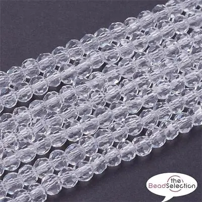 FACETED ROUND CLEAR CRYSTAL GLASS BEADS SUN CATCHER 8mm 6mm 4mm JEWELLERY MAKING • £2.79