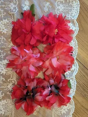 Vintage 1940s 1950s Chiffon Red Millinery Flower Lot Of 6 • $18