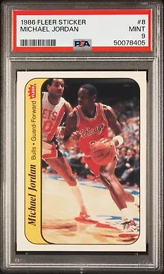 1986 Fleer Basketball Sticker #8 Michael Jordan Rookie Card Graded PSA 9 MINT • $3999.99