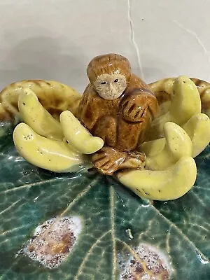 Vintage Majolica Monkey With Bananas On Leaf Tray Small Or Trinked Tray • $88.45