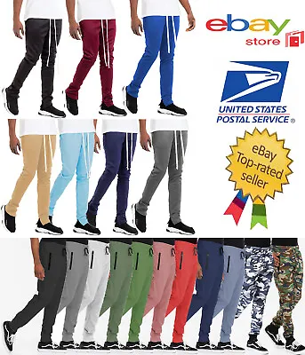 Mens Solid Plain Casual Jogger Track Pant Ankle Zipper • $22