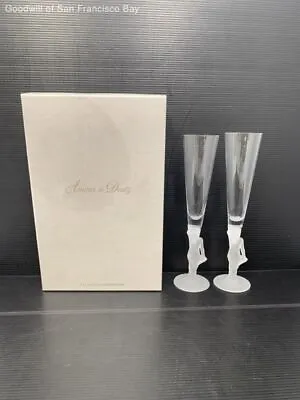 $19.99 • Buy Vintage Amour De Deutz Champagne Flutes Barware Clear Glass Decorative With Box